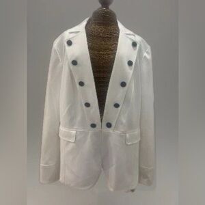 NWT KASPER Woman’s Blazer Jacket Sz 14 White With Black Buttons